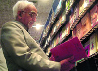 Vice-President Hamid Ansari at a bookstall after inaugurating the 14th Delhi Book Fair at Pragati Maidan in New Delhi on Saturday.