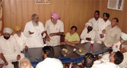 Congress leaders at a party meeting held in Moga on Sunday.
