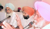 BKU chief Balbir Singh Rajewal (extreme right) makes a point at a seminar on drug abuse at Kisan Bhavan in Chandigarh on Sunday.