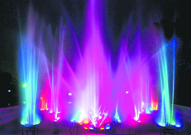 A musical fountain in its full grandeur at Bougainvillea Garden, Phase IV, in Mohali, on Sunday.