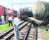 The wagons that were derailed near Rajpura on Sunday.
