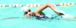 A participant in action on the second day of the 43rd Haryana Boys and Girls Swimming Championship at War Heroes Stadium in Ambala Cantonment on Sunday.