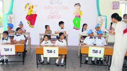 Students take part in a quiz contest at GNI Public School, Ludhiana
