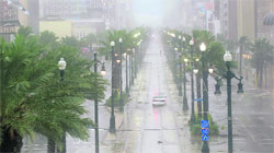 A police car travels down Canal St at the French Quarter in New Orleans as Hurricane Gustav makes landfall