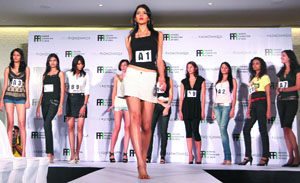 Models walk on the ramp during an audition for the forthcoming Delhi Fashion Week@@ in New Delhi 