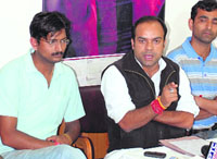 Manmohan Katoch, state Youth Congress president, addressing the media at the Congress Bhavan in Shimla on Tuesday.