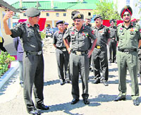 Lt-Gen T.K. Sapru, General Officer Commanding-in-Chief, Western Command, during his visit to Army Public School, Dagshai, on Tuesday.