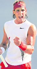 World number one Rafael Nadal of Spain pumps his fist during his fourth round match against Sam Querrey of the USA in New York on Monday. Nadal won 6-2, 5-7, 7-6 (7/2), 6-3.