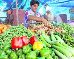Roadside vendors selling exotic vegetables and fruits in Ludhiana.