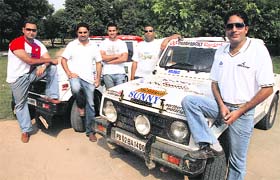 Car rallyists Sunny Sidhu (extreme right), Khushwant Randhawa (extreme left) and Ruban Grewal (centre) truly live life in the fast lane