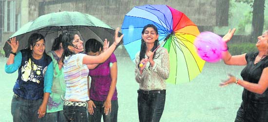 Girls frolicking in the rain