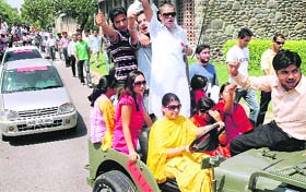 Students take part in a rally on the Panjab University campus in Chandigarh