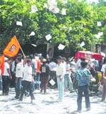 ABVP supporters campaign on the last day of DUSU elections at Delhi University