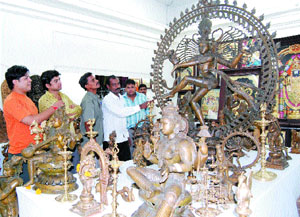 Metal idols on display during an exhibition being held at Art Gallery in Amritsar.