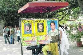 Printed posters, violating the Lyngdoh Committee recommendations, dot the PUs Students Centre. 