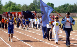 Athletes taking part in the march past on Sunday.