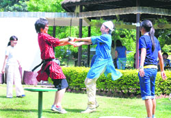 A group of foreigners play ‘kikli’ at the Government Museum and Art Gallery, Sector 10, Chandigarh, on Sunday.