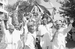 DIVINE BLISS: Devotees take out the Ganpati Visarjan Yatra in Patiala on Sunday. 
