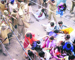 The police resorts to a lathicharge on guest teachers in Rohtak on Sunday. 