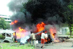 A scrap dealer allegedly set a bitumen container lying in the PUDA complex on fire, resulting in a major damage to trees, in Jalandhar