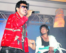 Punjabi pop singer Shanker Sahney performs in Ludhiana on Saturday.