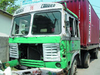The truck that was involved in the accident near the Wazirabad crossing on Sunday night.