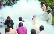 The Delhi police uses water cannons to disperse protesting farmers at Delhi Vidhan Sabha in New Delhi