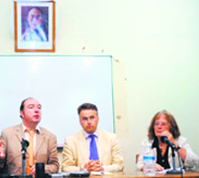 British MPs address a press conference at Dharamsala