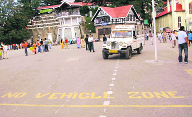 Though entry of vehicles is prohibited in the area, still a person has driven his jeep into the No Vehicle Zone in Shimla 