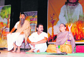 A play, Idam-na-mam, being staged at Guru Nanak Bhawan in Ludhiana. 