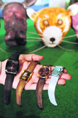 A model displays 'Titan-WWF Collection' at its launch in Mumbai on Thursday.
