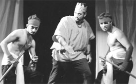Students of the theatre department enact Macbeth at Kala Bhavan, Punjabi University, Patiala, on Friday.
