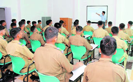 Students of Sainik School, Kunjpura, attend a multimedia class in Karnal on Friday.