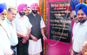 Bikram Singh Majithia lays foundation stone of five mini hydel projects at Khanpur bridge on Friday.