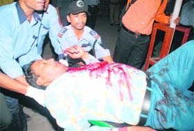 An injured being taken to RML Hospital