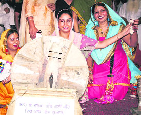 Harsimrat Kaur Badal, wife of SAD president Sukhbir Singh Badal, along with students of Ramgarhia College, Ludhiana, in the city on Saturday.