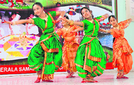 Young girls perform during the Onam celebrations in Diocesan Pastoral Centre Sector-19 in Chandigarh on Sunday.