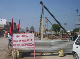 Construction activity in progress for ROB on the Fazilka-Ferozepur road, the design of which has not been approved by the railway authorities yet.