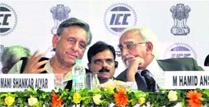 Vice-President M. Hamid Ansari with DONER minister Mani Shankar Aiyer during the inaugural session of the Fourth North East Business Summit in Guwahati on Monday