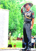 General Officer-Commanding-in-Chief, Western Command, Lt-Gen T.K. Sapru, pays homage at the Veer Smriti war memorial in Chandimandir on Monday. A Tribune photograph