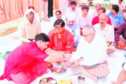 Chaudhary Devi Lal University vice-chancellor K.C. Bhardwaj performs bhoomi pujan at the site of a multipurpose hall on the university campus in Sirsa. 