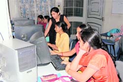 Rural women attend computer class at Hartron centre in Sirsa