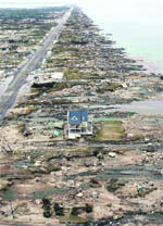 A single home is left standing among debris from Hurricane lke in Gilchrist, Texas