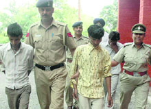 The three brothers  Sonu, Monu and Nitin  who allegedly gangraped a minor girl, in police custody in Chandigarh on Tuesday.