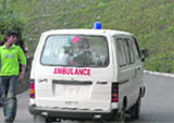 An ambulance without registration number on The Mall in Shimla