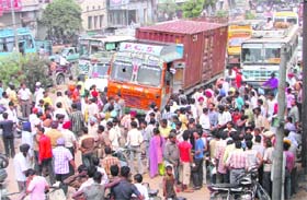 Residents block traffic over frequent and long power cuts at Partap Chowk in Ludhiana