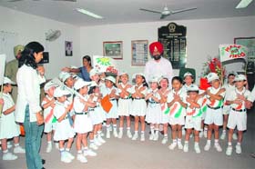 Tiny tots of Om Parkash Bansal Modern School, Mandi Gobindgarh, pay tributes to the victims of the World Trade Centre by holding prayer sessions