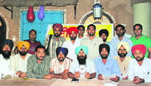 Representatives of the ETT Teachers Union, Punjab, release the compact disc in Chandigarh on Thursday, which features false promises made by the SAD to the union members during the Assembly elections.