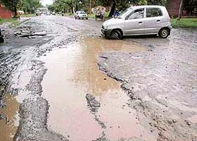 The incessant rain that lashed the city washed away the top layer of roads near the CTU workshop at Chandigarh