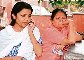 Shubhwant Kaur (left) and her mother Ajit Kaur in the courtyard of her marital house at Sector 44, Chandigarh